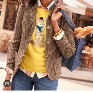 Talbots Brown Plaid Wool Blend Blazer Ruffle Gold Buttons